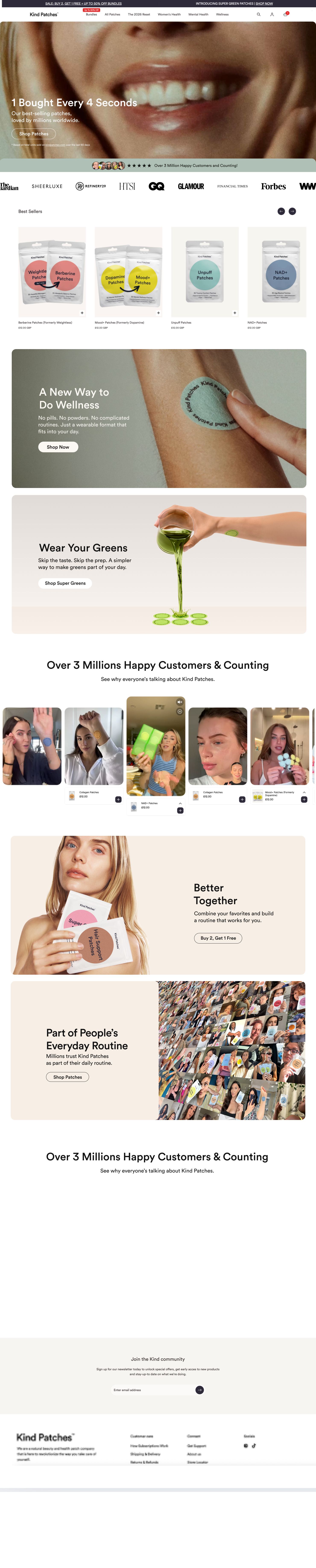 Kind Patches Website + PDP + Cart Makeover site, slowly scrolling preview